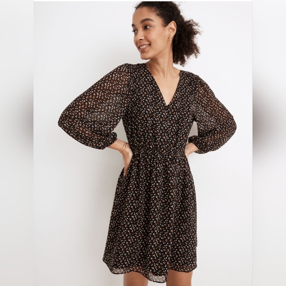 Madewell Georgette Ditsy Floral Mini Dress M Black Button Front Boho‎ Festival